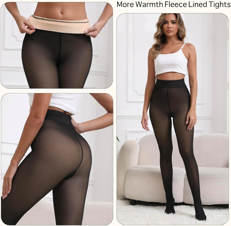 Apriddeo 2025 One-Seam Fleece Lined Tights More Warmth Fake Translucent Pantyhose High Waist Thermal Legging Women - Image 5